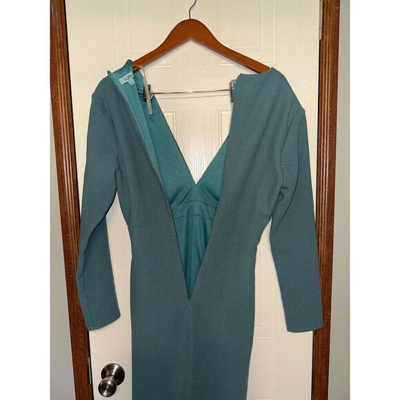 NWT Karlie Teal Long Sleeve Midi Dress With Deep V-Neck  Size Small - Picture 11 of 14
